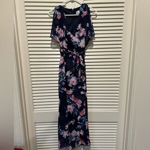 Eliza J Blue Floral Print High Low Faux Wrap Maxi Dress Size 8P